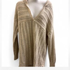 Soft Surroundings Beige V-Neck hooded Sweater